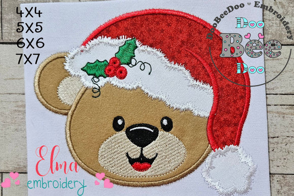 Christmas Teddy Bear Face - Applique - Machine Embroidery Design