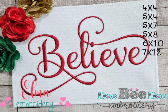 Believe - Fill Stitch - Machine Embroidery Design