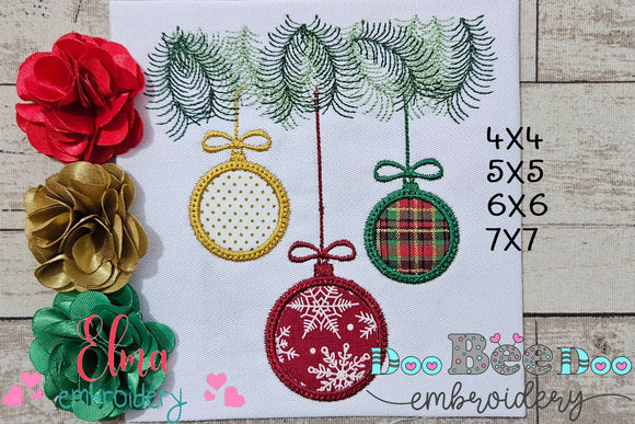Christmas Bulbs - Applique - Machine Embroidery Design