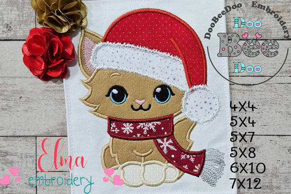 Cute Christmas Cat - Applique - Machine Embroidery Design