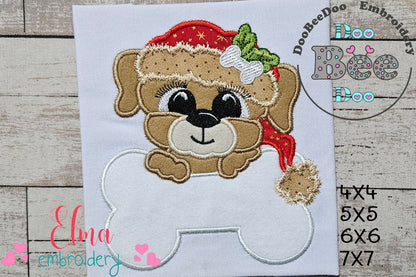Puppy Santa Claus - Applique - Machine Embroidery Design