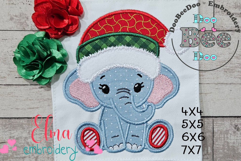 Christmas Elephant - Applique - Machine Embroidery Design