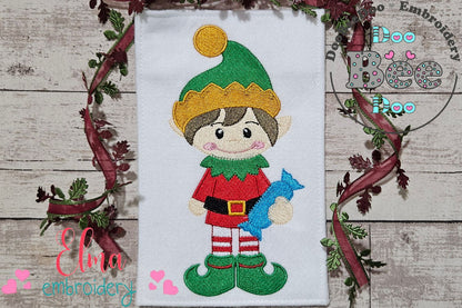 Christmas Elf Boy Holding a Candy - Fill Stitch