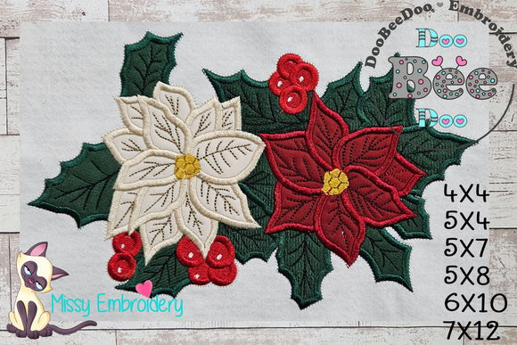 Christmas Poinsettia Flowers - Applique - Machine Embroidery Design