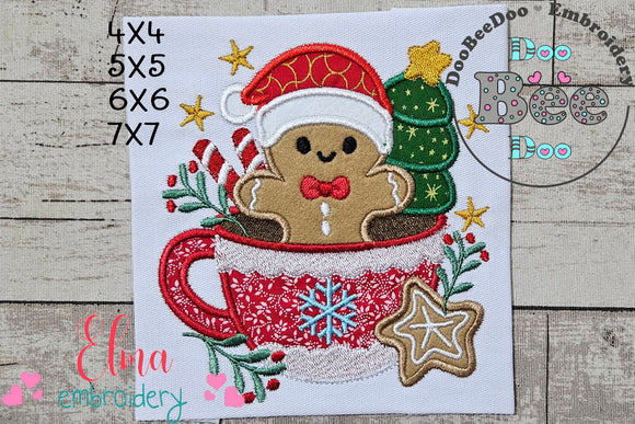 Christmas Gingerbread in a Cup - Applique - Machine Embroidery Design