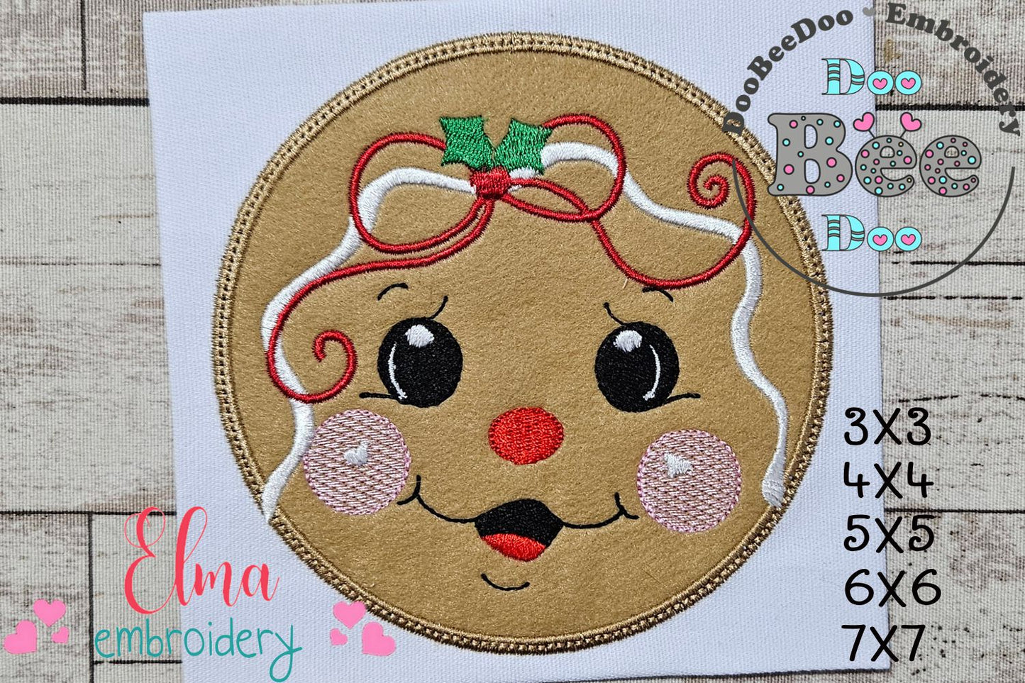 Christmas Gingerbread Girl - Applique - Machine Embroidery Design