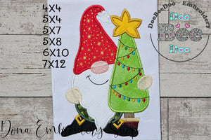 Christmas Gnome and Tree - Applique - Machine Embroidery Design