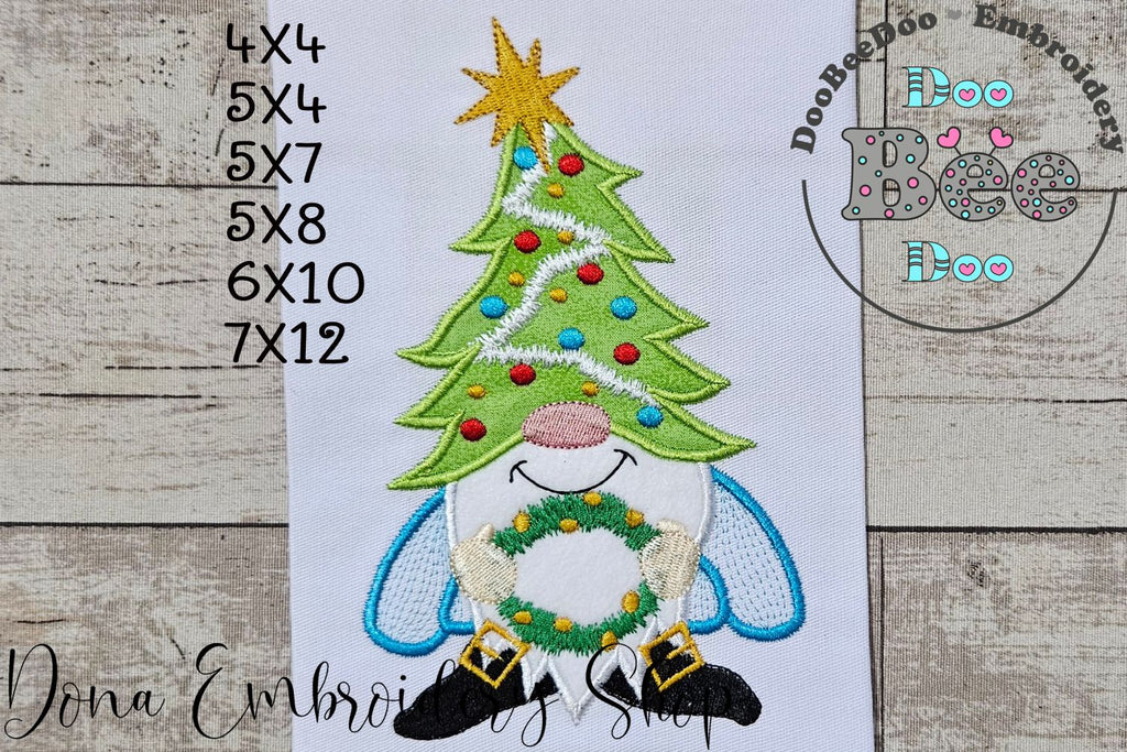 Christmas Tree Gnome  - Applique - Machine Embroidery Design