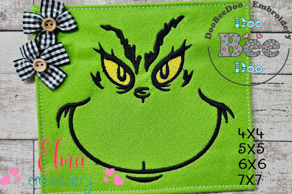 Grinch Face - Fill Stitch - Machine Embroidery Design