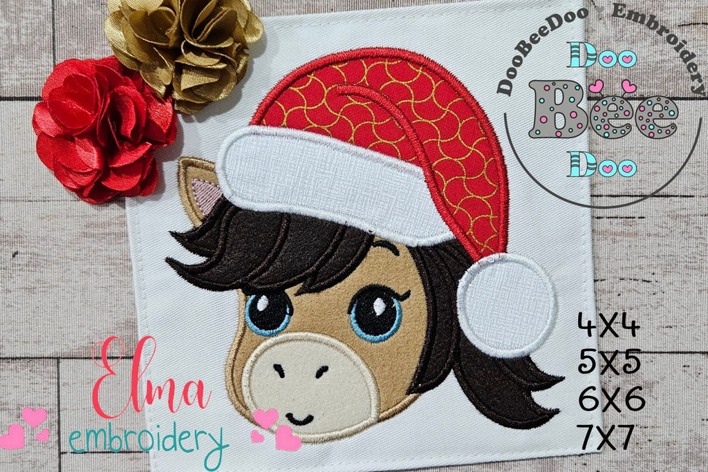 Cute Christmas Horse - Applique - Machine Embroidery Design