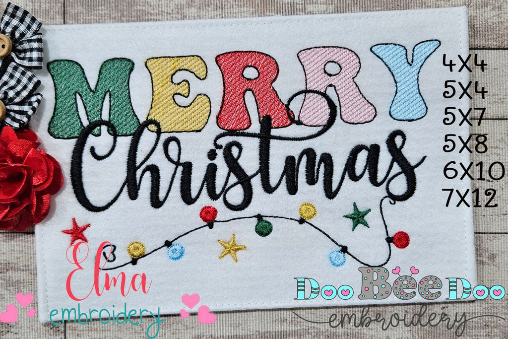 Merry Christmas - Rippled Stitch - Machine Embroidery Design