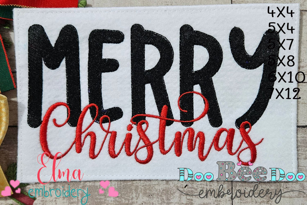 Merry Christmas - Fill Stitch - Machine Embroidery Design