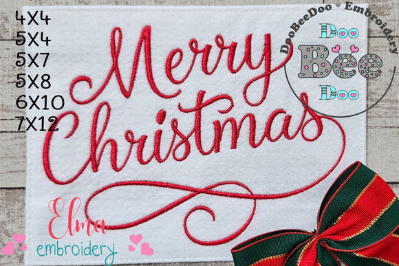 Merry Christmas Lettering - Fill Stitch - Machine Embroidery Design