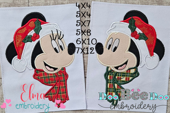 Christmas Mouse Ears Boy and Girl - Applique - Set of 2 Designs - Machine Embroidery Design