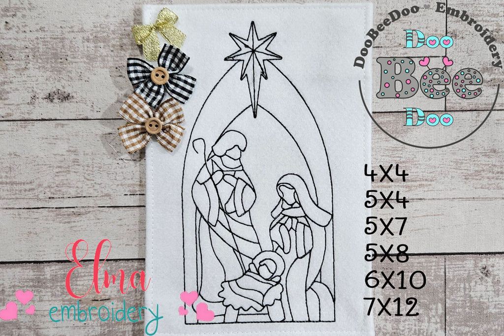 Nativity Scenne Line Art - Redwork Stitch - Machine Embroidery Design