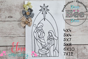 Nativity Scenne Line Art - Redwork Stitch - Machine Embroidery Design