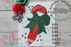 Christmas School Pencil - Applique - Machine Embroidery Design