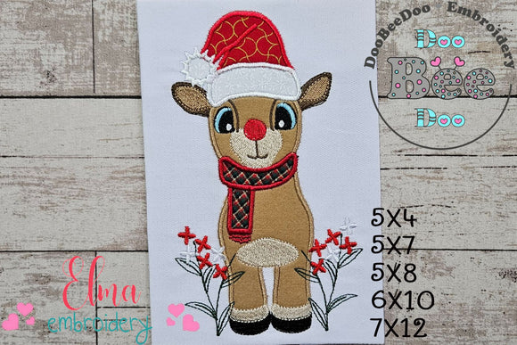 Christmas Reindeer and Flowers - Applique Embroidery