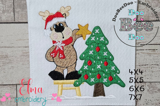 Christmas Reindeer and Tree - Fill Stitch - Machine Embroidery Design