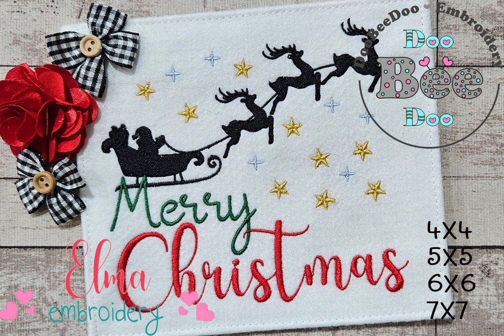 Merry Christmas Santa Claus and Reindeers - Fill Stitch - Machine Embroidery Design