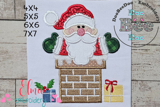 Santa Claus in the Chimney - Applique - Machine Embroidery Design