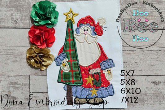 Santa Claus Holding a Tree - Applique - Machine Embroidery Design