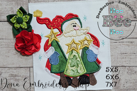 Santa Holding Christmas Tress - Applique - Machine Embroidery Design
