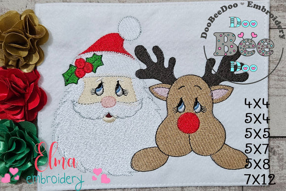 Santa Claus and Rudolf Reindeer - Fill Stitch - Machine Embroidery Design