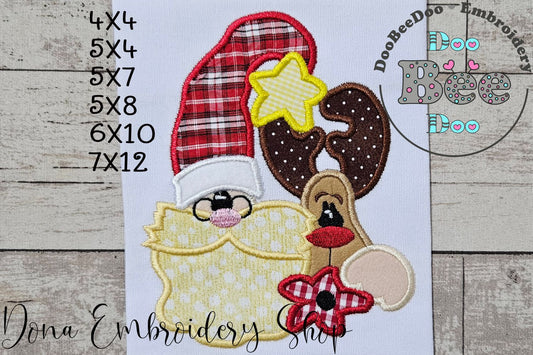 Country Santa Claus and Reindeer - Applique - Machine Embroidery Design