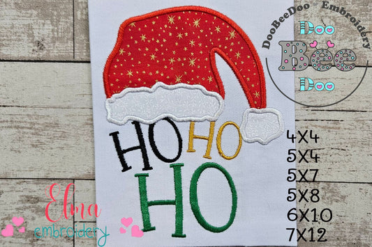 Ho Ho Ho Santa's Hat - Applique - Machine Embroidery Design