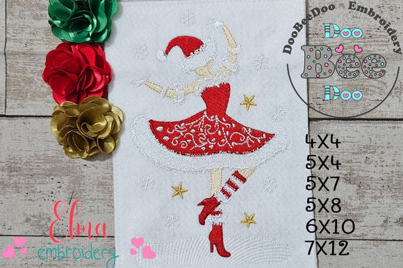 Christmas Santa Girl Dancing - Fill Stitch - Machine Embroidery Design