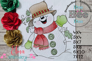 Cute and Happy Christmas Snowman - Rippled Stitch Machine Embroidery Design