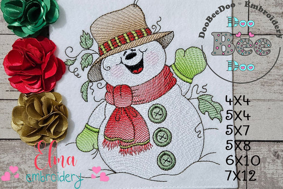 Cute and Happy Christmas Snowman - Rippled Stitch Machine Embroidery Design