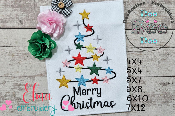 Merry Christmas Star Tree - Fill Stitch - Machine Embroidery Design