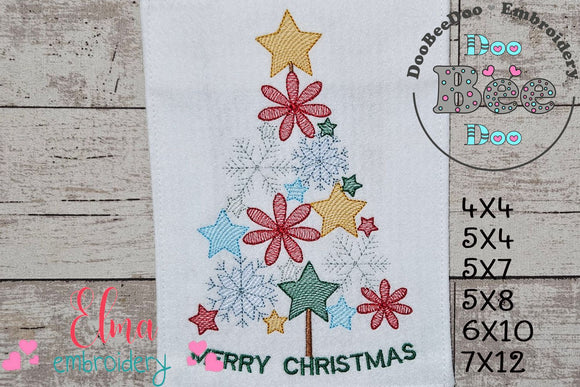 Merry Christmas Tree - Rippled Stitch - Machine Embroidery Design