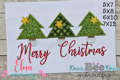 Merry Christmas Trees - Applique - Machine Embroidery Design