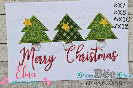 Merry Christmas Trees - Applique - Machine Embroidery Design