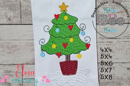 Christmas Tree with Hearts - Fill Stitch - Machine Embroidery Design