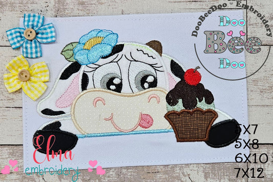 Cow and Cupcake - Applique - Machine Embroidery Design