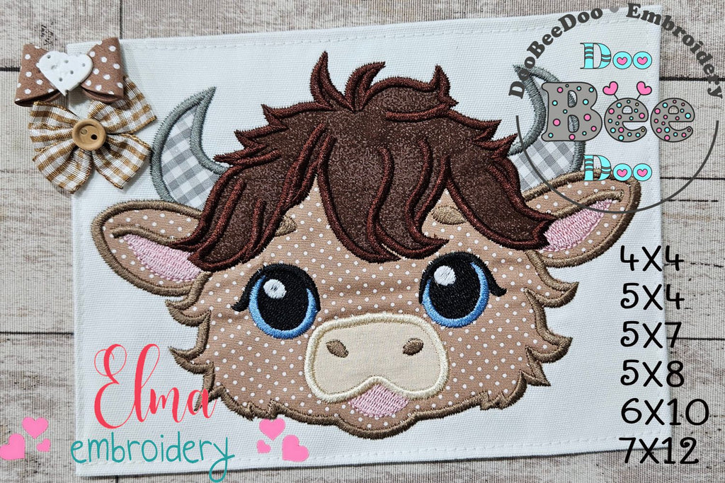 Highland Cow Boy Face - Applique - Machine Embroidery Design