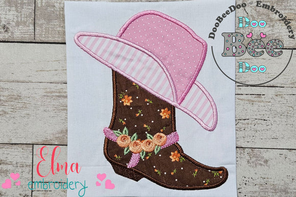 Cowgirl Boot and Hat - Applique - Machine Embroidery Design
