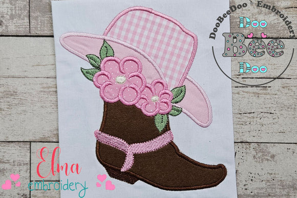 Cowgirl Boot, Hat and Flowers - Applique Embroidery
