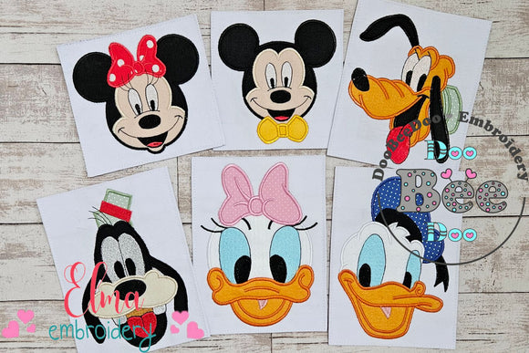 Characters Face - Set of 6 Designs - Applique Embroidery