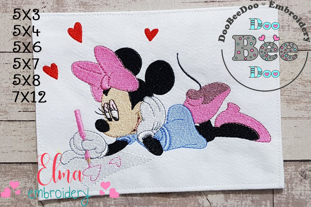 Mouse Girl Writing a Love Letter - Fill Stitch - Machine Embroidery Design