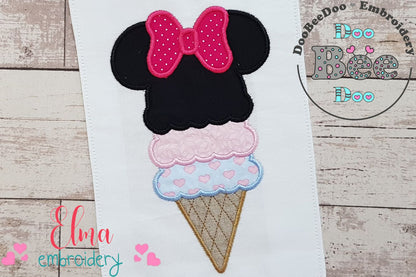 Mouse Ears Girl Summer Ice Cream - Applique - Machine Embroidery Design