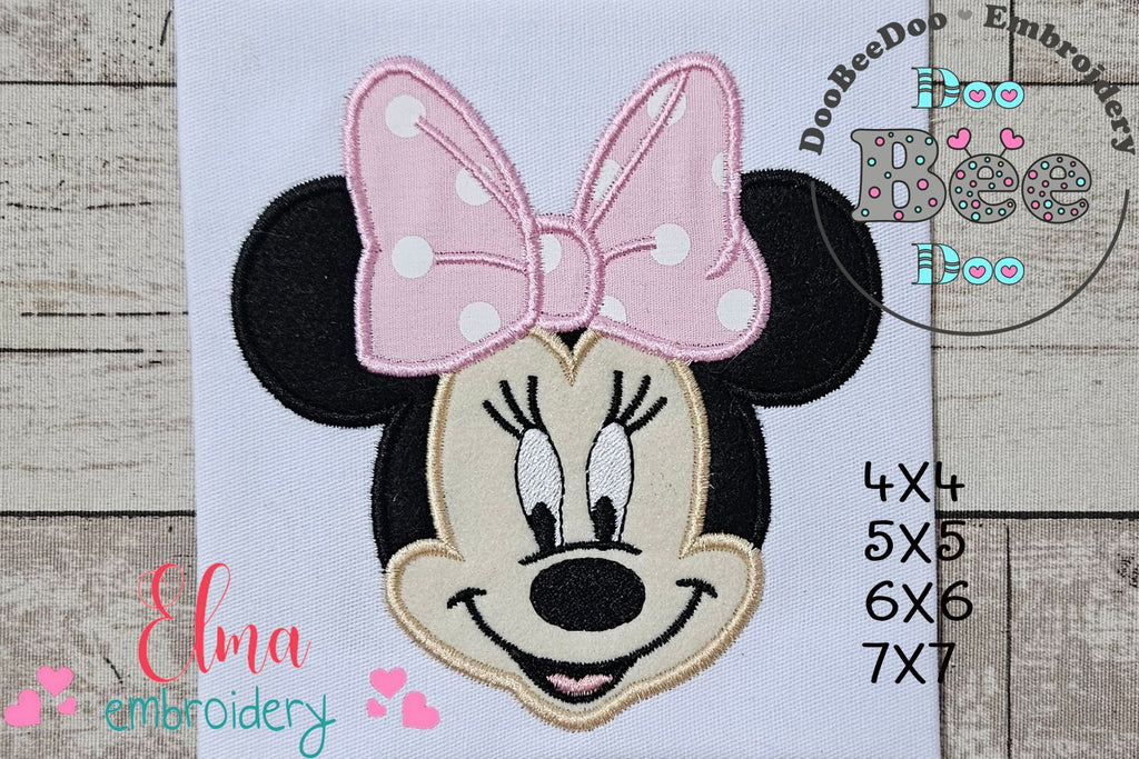 Minnie Mouse Big Bow Face - Applique - Machine Embroidery Design