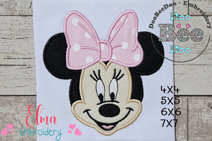 Minnie Mouse Big Bow Face - Applique - Machine Embroidery Design