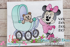 Baby Mouse Girl and Teddy Bear - Rippled Stitch - Machine Embroidery Design