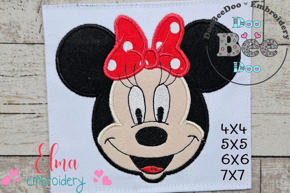 Minnie Mouse Face - Applique - Machine Embroidery Design