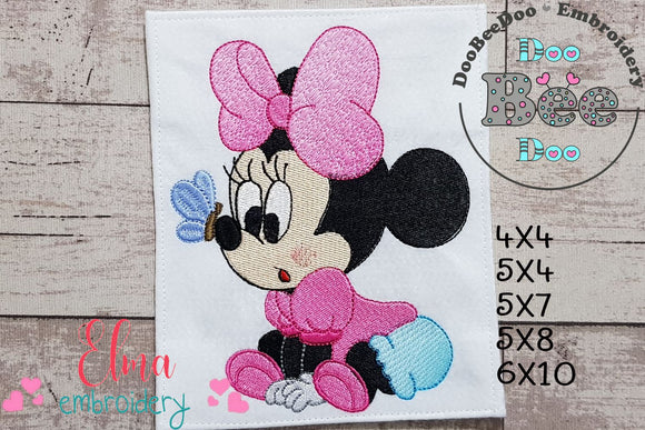 Baby Mouse Girl and Butterfly - Fill Stitch Embroidery